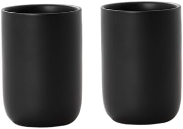 Sturdy Ceramic Toothbrush Cup Holder Matte Black Bathroom Storage Organizer by HY