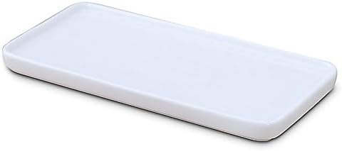 White Ceramic Vanity Tray Small Rectangle Bathroom Organizer