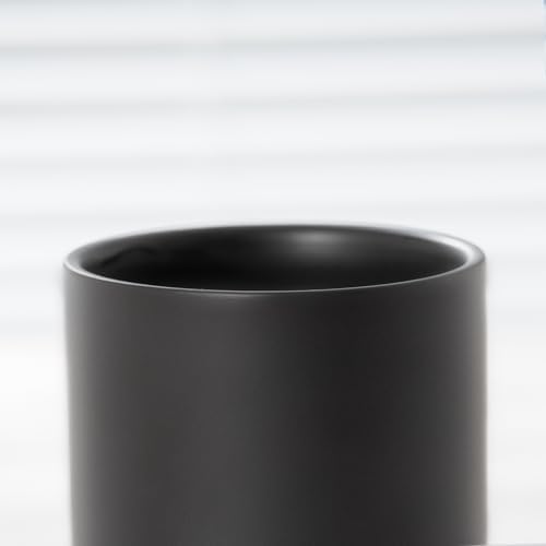 Sturdy Ceramic Toothbrush Cup Holder Matte Black Bathroom Storage Organizer by HY