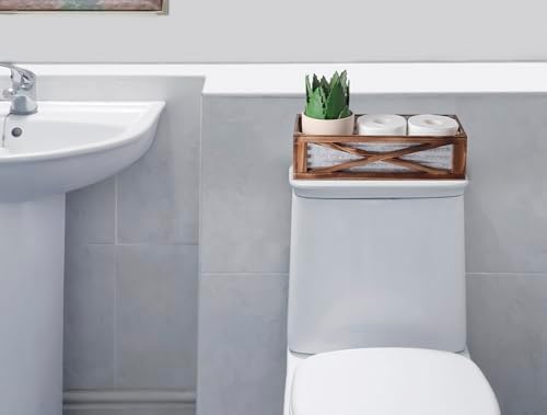 Modern Farmhouse Rustic Wooden Toilet Tank Basket Vural Decor