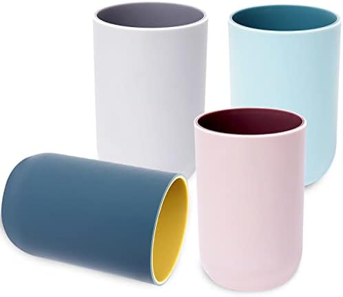 Bathroom Cups Set of 4 in 330ml - Unbreakable Reusable Plastic Toothbrush Holder Tumbler