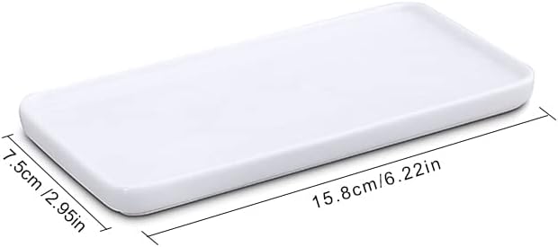 White Ceramic Vanity Tray Small Rectangle Bathroom Organizer