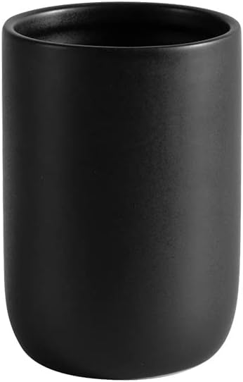 Sturdy Ceramic Toothbrush Cup Holder Matte Black Bathroom Storage Organizer by HY
