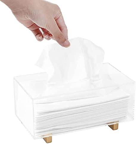 YoBa Thick Acrylic Tissue Box Holder with Gold Plated Legs