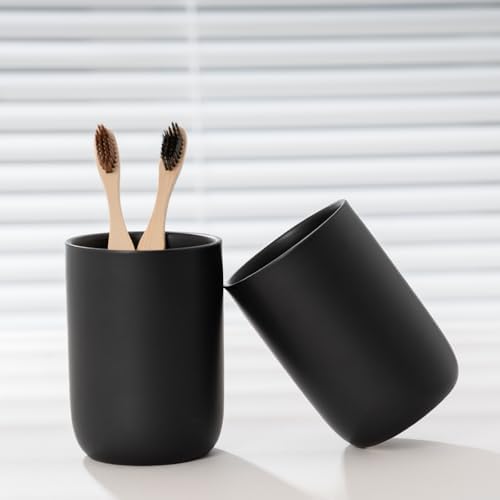 Sturdy Ceramic Toothbrush Cup Holder Matte Black Bathroom Storage Organizer by HY