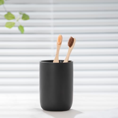 Sturdy Ceramic Toothbrush Cup Holder Matte Black Bathroom Storage Organizer by HY