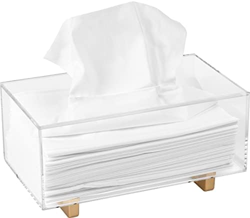 YoBa Thick Acrylic Tissue Box Holder with Gold Plated Legs