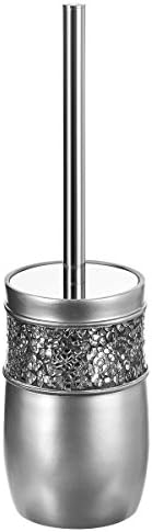 Crackled Glass Toilet Brush with Holder - Silver - Compact Durable