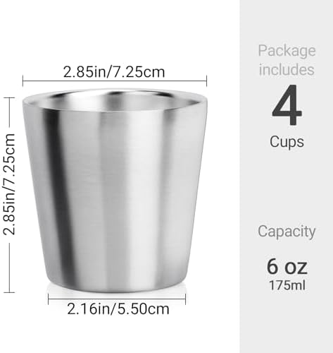 Beasea Stainless Steel Cups Double-Insulated Stackable 6oz x4