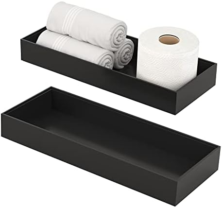 Double Bamboo Toilet Tank Trays Set - Modern Black Bathroom Storage Solution
