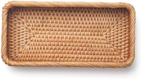 DECrafts Eco Rattan Bathroom Vanity Tray for Storage and Style