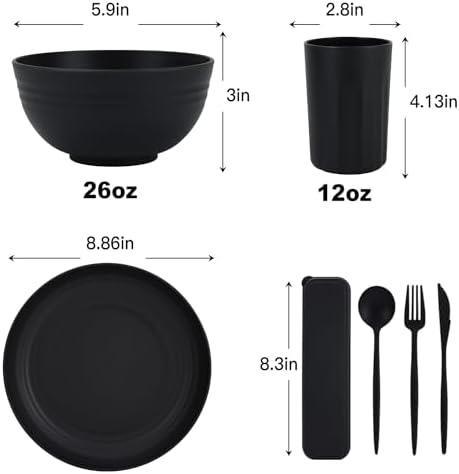 PYRMONT Unbreakable 28-Piece Dinnerware Set BPA-free Microwave Dishwasher Safe Black
