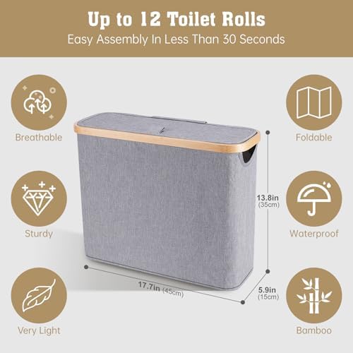 Large Capacity Bamboo Toilet Paper Storage Basket - 12 Rolls Durable Space-Saving