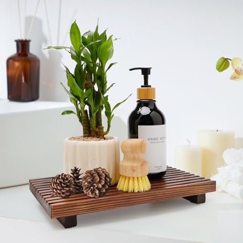 Renawe Wooden Bathroom Counter Tray with Soap Dispenser Holder