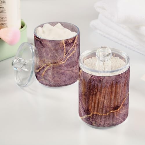 Handcrafted Pink Marble Qtip Holder Set with Lid