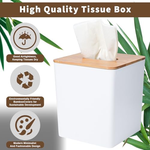 Sunkaioo Modern Tissue Box Cover with Bamboo Lid Boho Farmhouse Style White