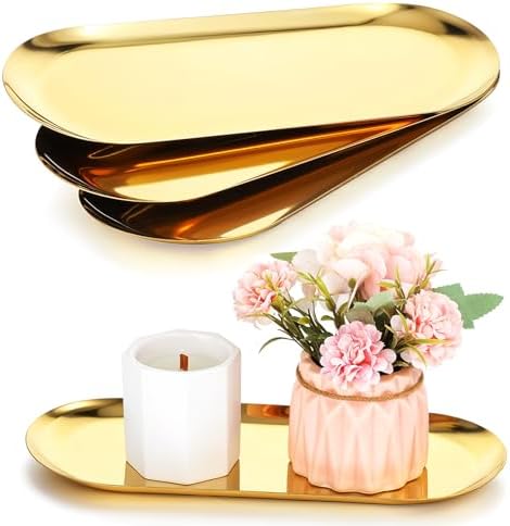 Bath Kitchen Essentials 4-Piece Gold Vanity Tray Set