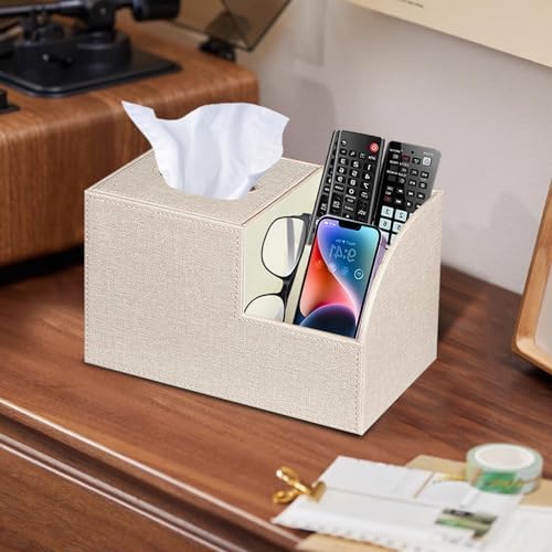 Bliance PU Leather Square Tissue Box Cover - Stylish Remote Control Organizer