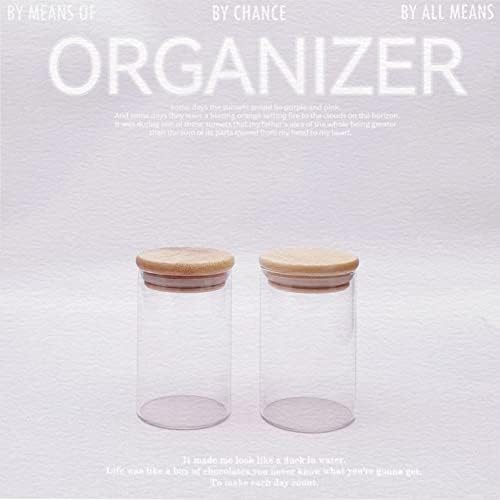 Two-Piece Glass Qtip Holder with Wood Lids for Bathroom Organization