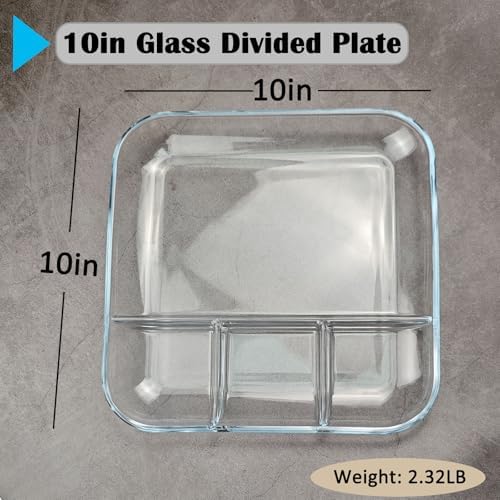 10 in 10-inch Square Glass Divided Plate for Adults