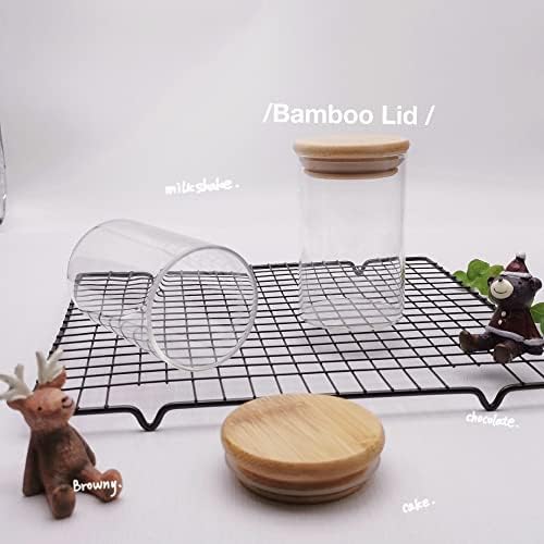 Two-Piece Glass Qtip Holder with Wood Lids for Bathroom Organization
