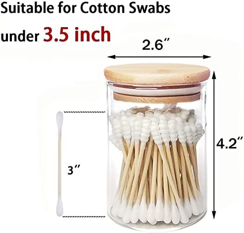 Two-Piece Glass Qtip Holder with Wood Lids for Bathroom Organization