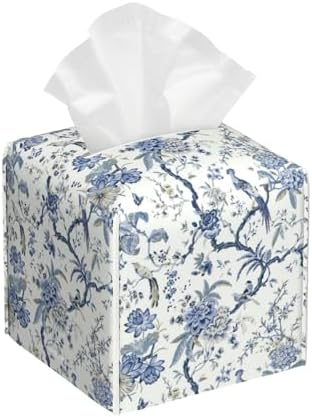 Blue Flower and Bird Tissue Box Holder