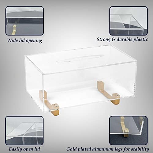 YoBa Thick Acrylic Tissue Box Holder with Gold Plated Legs