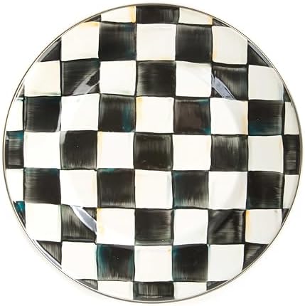 Mackenzie-Childs Enamel Dinner Plate Elegant Black-and-White Courtly Check