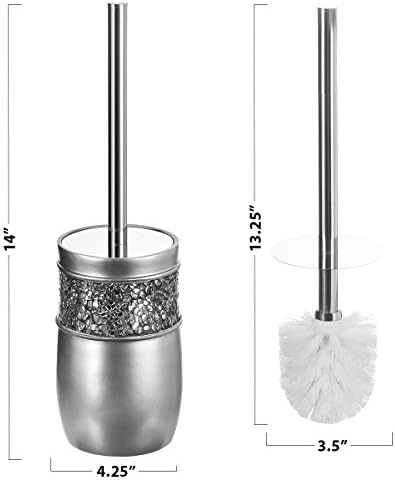 Crackled Glass Toilet Brush with Holder - Silver - Compact Durable