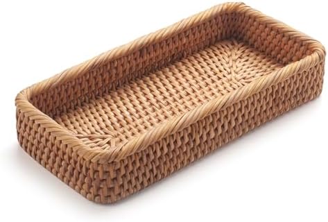 DECrafts Eco Rattan Bathroom Vanity Tray for Storage and Style