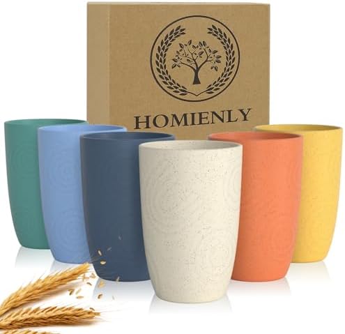 Homienly Wheat Straw Drinking Cups - Set of 6 12 OZ Unbreakable Dishwasher Safe