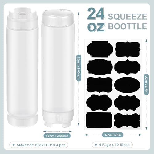 4 Pcs 24 oz Inverted Plastic Squeeze Bottles