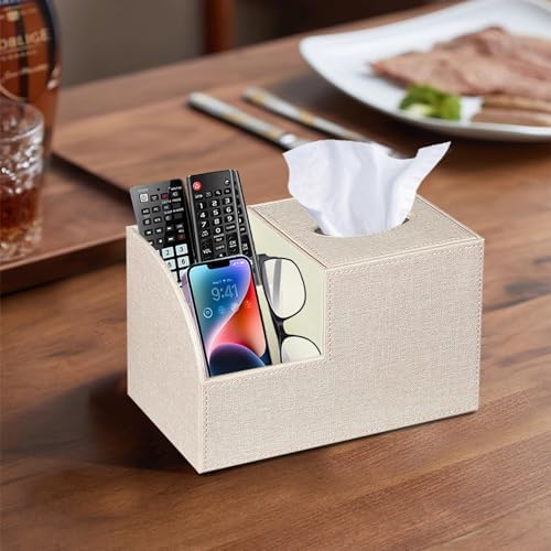 Bliance PU Leather Square Tissue Box Cover - Stylish Remote Control Organizer
