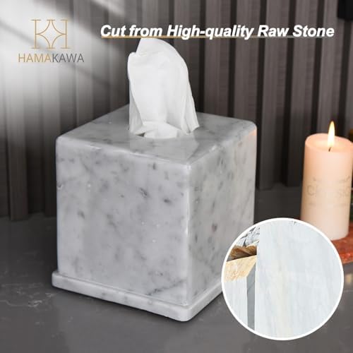 Natural Marble Tissue Box Cover Carrara White 6x6x57in Square Holder