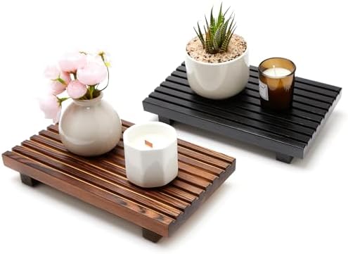 Renawe Wooden Bathroom Counter Tray with Soap Dispenser Holder