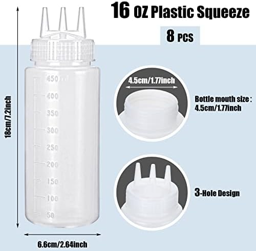 Dingion 8 Pcs 3 Hole Condiment Squeeze Bottles