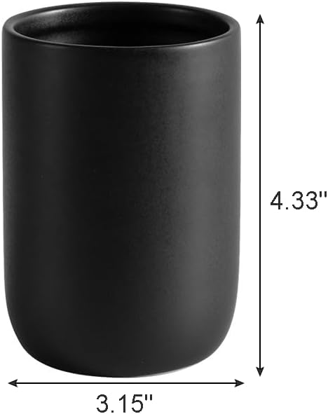 Sturdy Ceramic Toothbrush Cup Holder Matte Black Bathroom Storage Organizer by HY