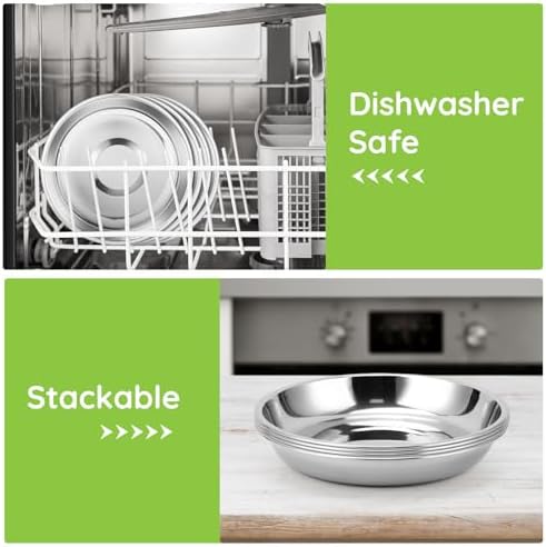 Offiper Stainless Steel Camping Plates 8-Piece Durable Shatterproof
