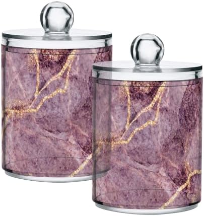 Handcrafted Pink Marble Qtip Holder Set with Lid