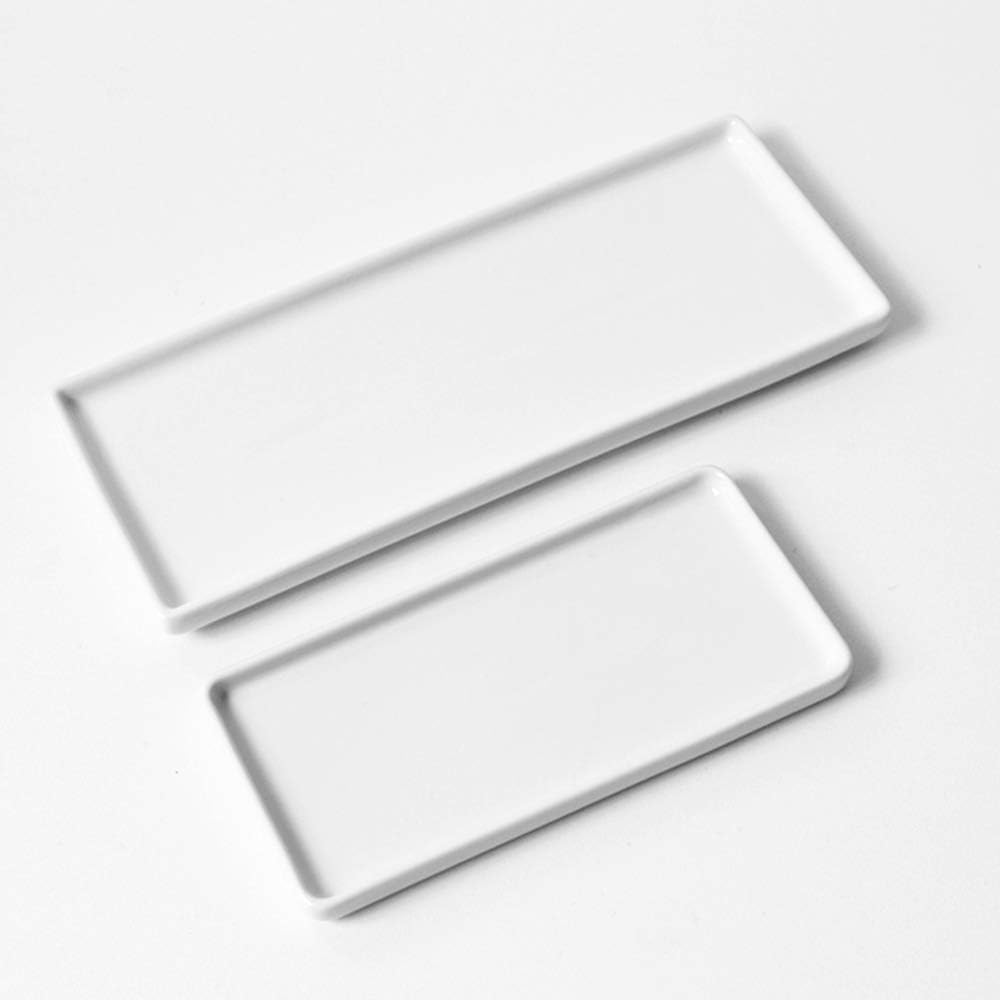 White Ceramic Vanity Tray Small Rectangle Bathroom Organizer