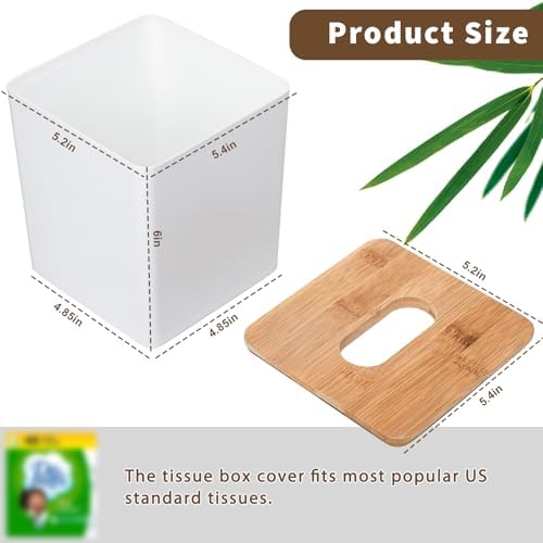 Sunkaioo Modern Tissue Box Cover with Bamboo Lid Boho Farmhouse Style White