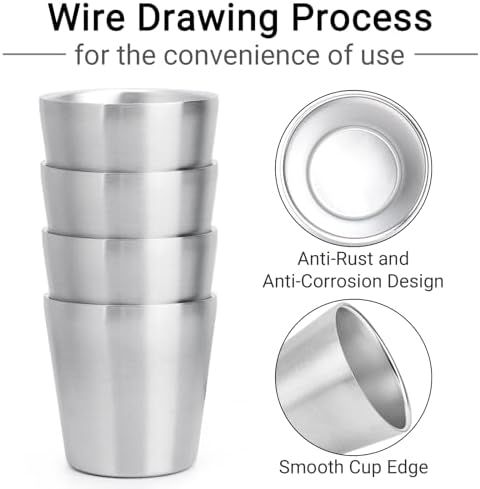 Beasea Stainless Steel Cups Double-Insulated Stackable 6oz x4
