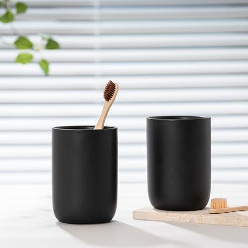 Sturdy Ceramic Toothbrush Cup Holder Matte Black Bathroom Storage Organizer by HY