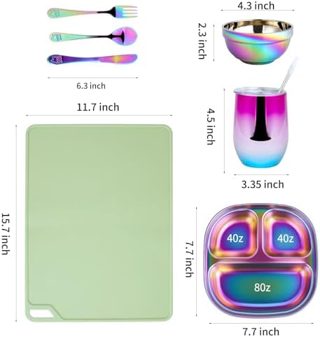 Stainless Steel Plates Set Green Placemats