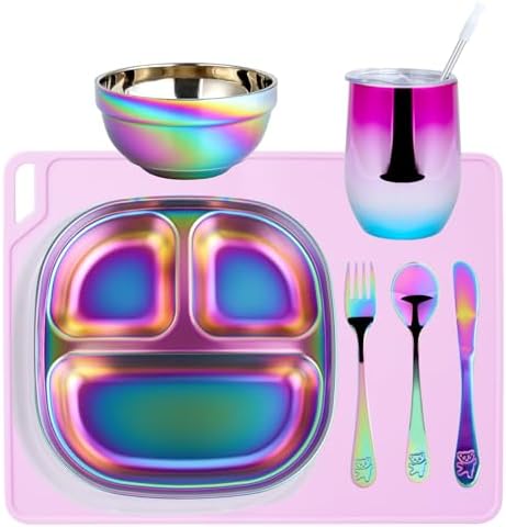 Stainless Steel Plates Set Green Placemats