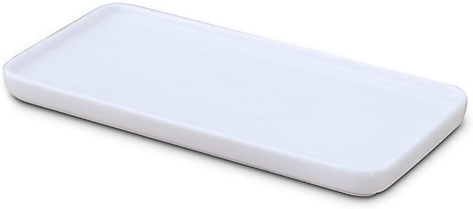 White Ceramic Vanity Tray Small Rectangle Bathroom Organizer