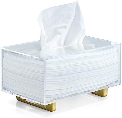 YoBa Thick Acrylic Tissue Box Holder with Gold Plated Legs