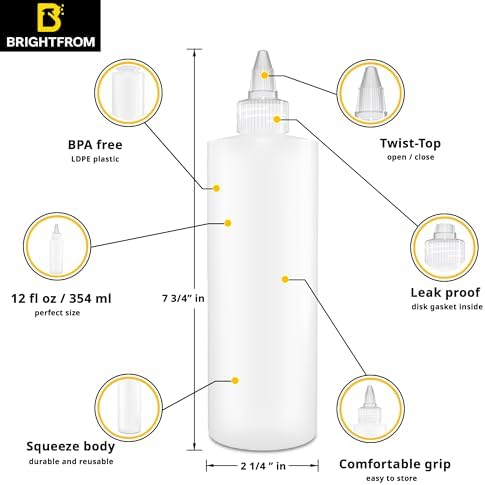 BrightFrom Squirt Bottle Set 12 oz Leak-Proof