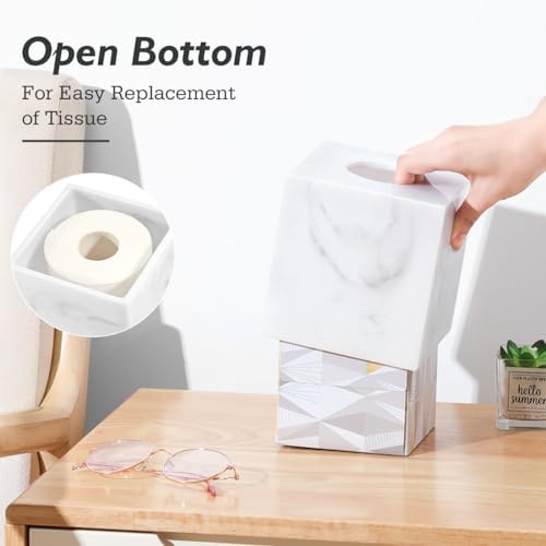 Luxspire Resin Tissue Box Cover Holder Marble White